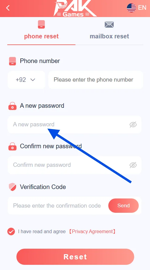 Enter the new password you want to reset